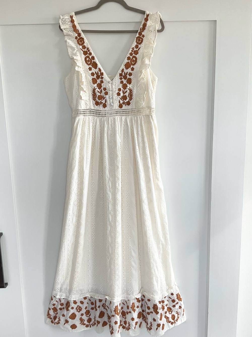 Anthropologie Allison New York Esperanza Embroidered Maxi Dress Size L/P NWT